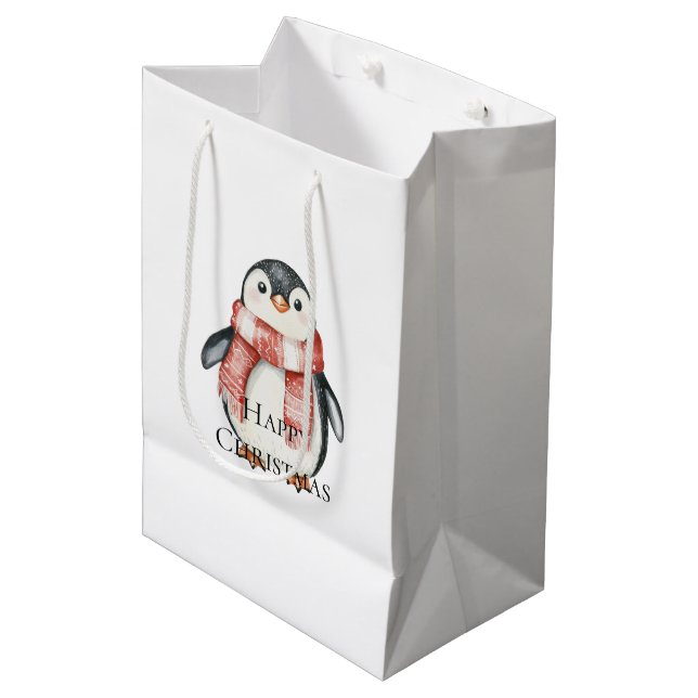 Weihnachts-Rote Peppermint-Pinguine Mittlere Geschenktüte (Vorderseite Schrägansicht)