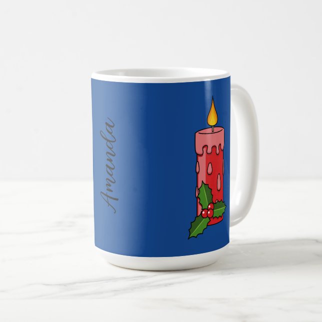 Weihnachts-Rote Pfeiler-Kerze mit Holly Kaffeetasse (VorderseiteRechts)