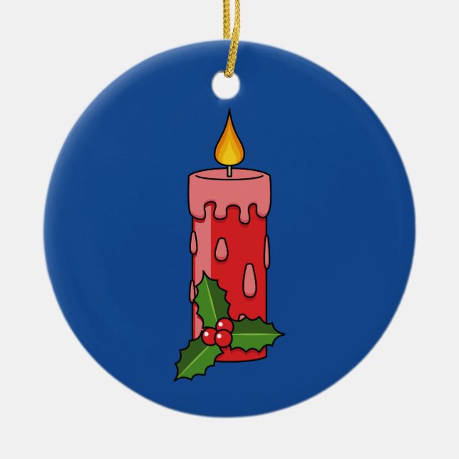 Weihnachts-Rote Pfeiler-Kerze mit Holly Keramik Ornament (Vorne)