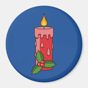 Weihnachts-Rote Pfeiler-Kerze mit Holly Magnet