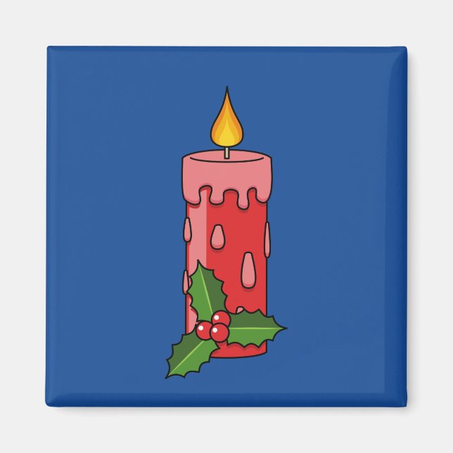 Weihnachts-Rote Pfeiler-Kerze mit Holly Magnet (Vorne)