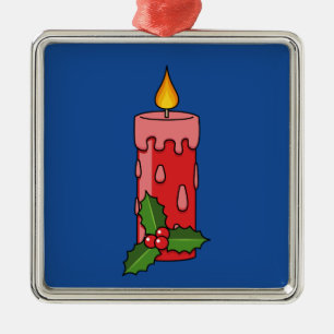 Weihnachts-Rote Pfeiler-Kerze mit Holly Ornament Aus Metall