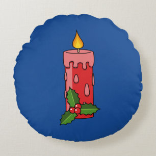 Weihnachts-Rote Pfeiler-Kerze mit Holly Rundes Kissen