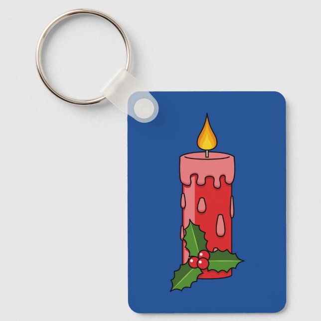 Weihnachts-Rote Pfeiler-Kerze mit Holly Schlüsselanhänger (Vorderseite)