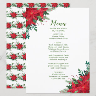 Weihnachts-Rote Poinsettia-Blume Hochzeitsmenü Menükarte