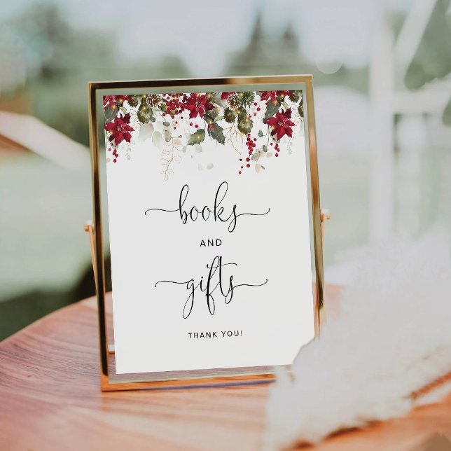 Weihnachts Rote Poinsettia Bücher und Geschenke Un Sockelschild (Von Creator hochgeladen)