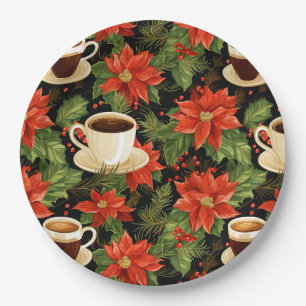 Weihnachts Rote Poinsettia Heiße Schokolade Schwar Pappteller