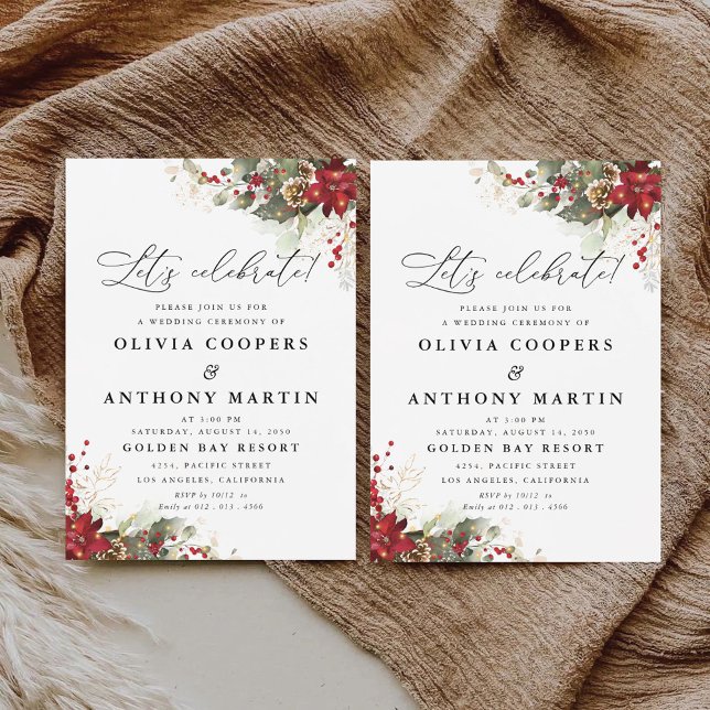 Weihnachts-Rote-Poinsettia-Hochzeitsfeier Einladung (Von Creator hochgeladen)