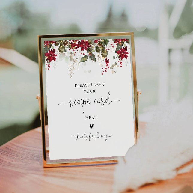 Weihnachts Rote Poinsettia Rezept Karte Zeichen Sockelschild (Von Creator hochgeladen)