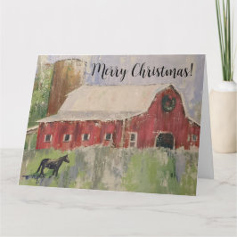 Weihnachts Rote Scheune Reittier Grußkarte Karte