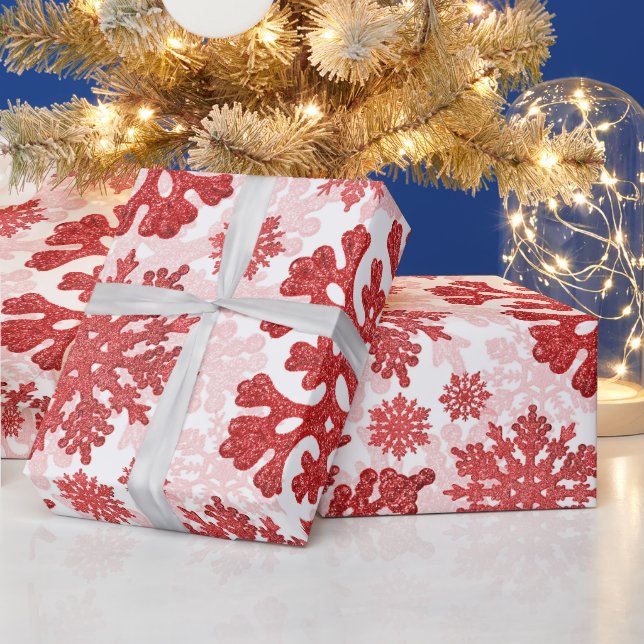 Weihnachts-Rote Schneeflocken Abstrakt Geschenkpapier (Feiertage)