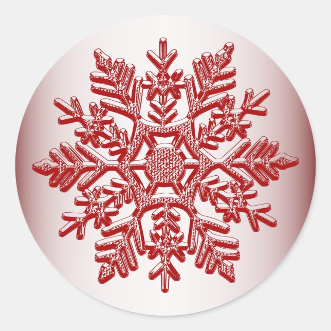 Weihnachts Rote Snowflake Elegante Runder Aufkleber (Vorderseite)