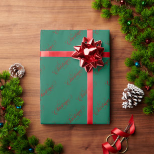 Weihnachts Rote Typografie Muster Green Geschenkpapier