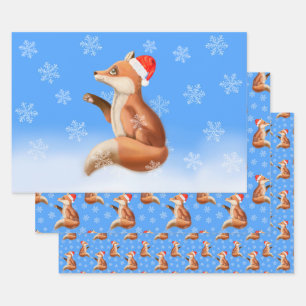 Weihnachts-Roter Fox mit Weihnachtsmannmütze und S Geschenkpapier Set