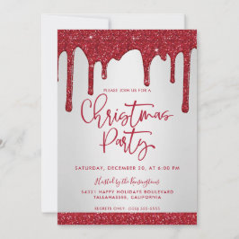 Weihnachts Roter Glitzer Tropfen Weihnachts-Party Einladung