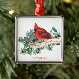 Weihnachts Roter Kardinal Pine Berry Name Ornament Aus Metall