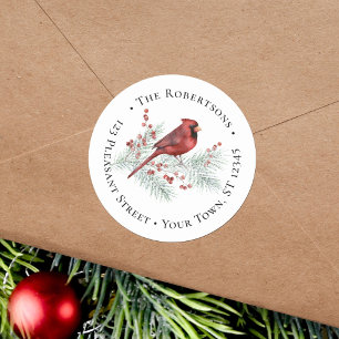 Weihnachts-Roter Kardinal-Winter-Rücksendeadresse Runder Aufkleber