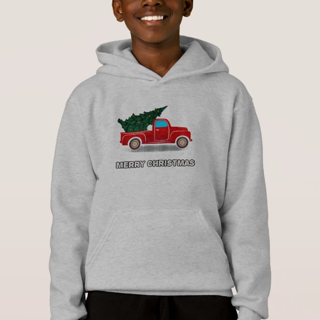 Weihnachts Roter LKW Tree Geschenk für Weihnachten Hoodie (Vorderseite)