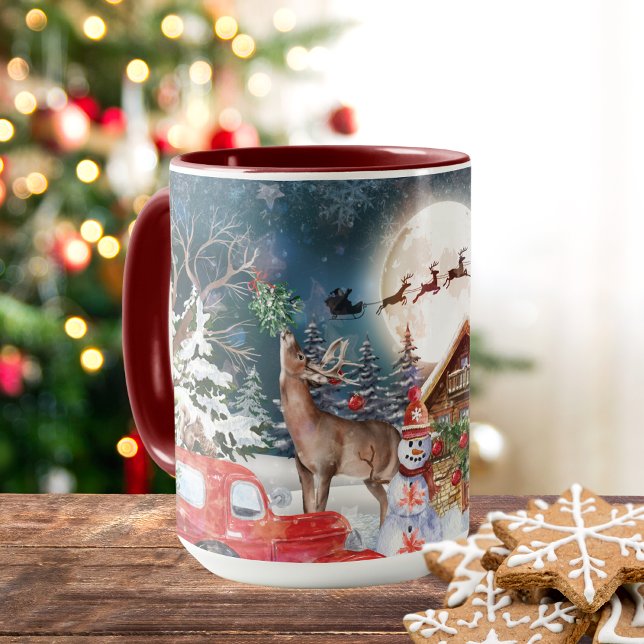 Weihnachts Roter LKW Weihnachtsfest Rustikale Wint Tasse (Von Creator hochgeladen)