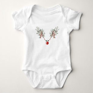 Weihnachts Roter Nasenrenner Rentiere Pine Berries Baby Strampler