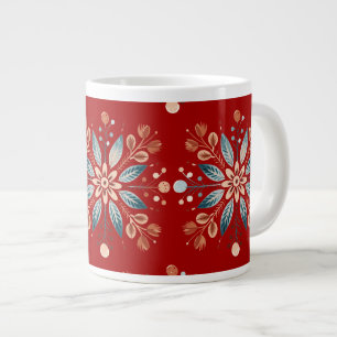 Weihnachts Roter Nordic Folk Snowflake Muster Jumbo-Tasse