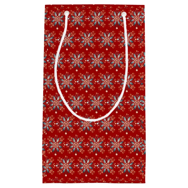 Weihnachts Roter Nordic Folk Snowflake Muster Kleine Geschenktüte (Vorderseite)