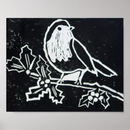 Weihnachts Roter Robin mit Holly in Schwarz und We Poster