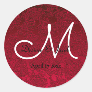 Weihnachts Roter Winter Hochzeit florale Monogramm Runder Aufkleber