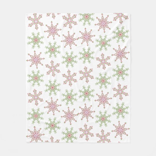 Weihnachts Rotes Grün Feierliches Schneeflockenmus Fleecedecke (Vorderseite)