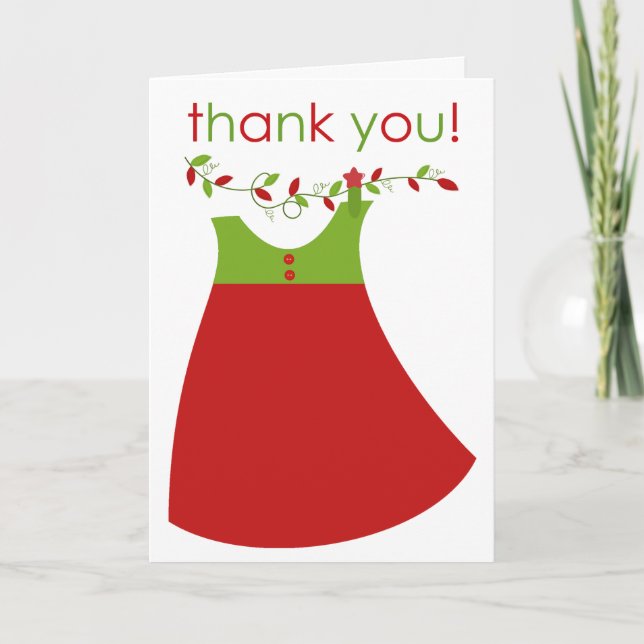 Weihnachts Rotes Kleid Mädchen Danke Karte (Vorderseite)