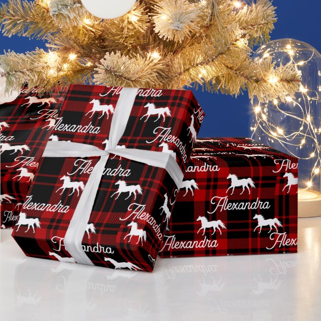 Weihnachts-Rotes Pferd Personalisiert Geschenkpapier (Feiertage)