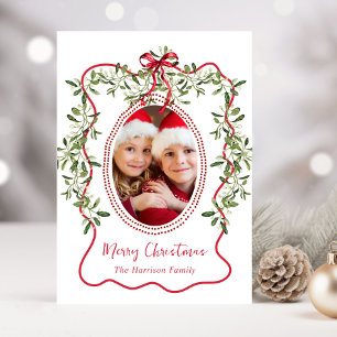 Weihnachts-Rotes Wavy-Rahmen-Foto Feiertagskarte