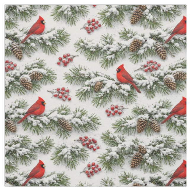 Weihnachts-Rotkardinal-Waldlandschaft Stoff (Muster)