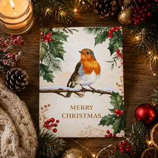 Weihnachts-Rotkehlchen Frohe Weihnachten Grußkarte