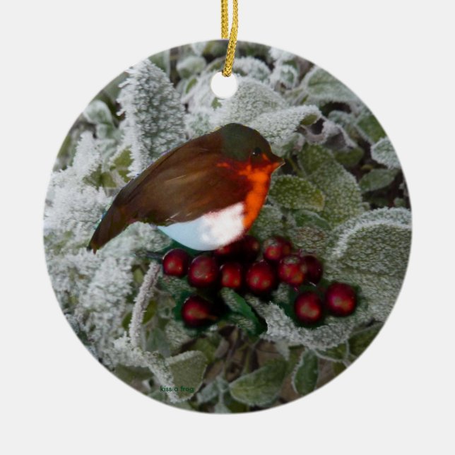 Weihnachts-Rotkehlchen Keramikornament (Vorne)