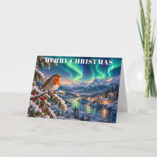 Weihnachts-Rotkehlchen Nordlichter Winter-Wunderla Feiertagskarte
