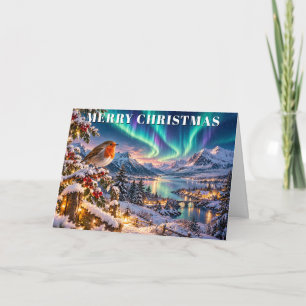 Weihnachts-Rotkehlchen Nordlichter Winterwunderlan Feiertagskarte