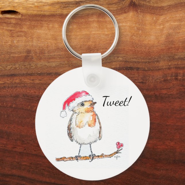 Weihnachts-Rotkehlchen Schlüsselanhänger (Rückseite)