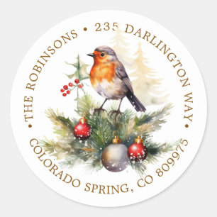 Weihnachts-Rotkehlchen-Tannenbaum-Anhänger-Rücksen Runder Aufkleber