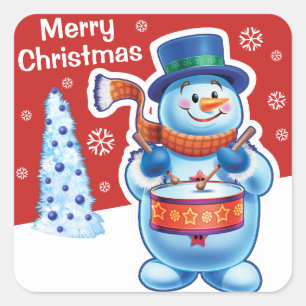 Weihnachts Rotquadratischer Aufkleber Snowman Schl