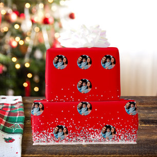 Weihnachts-Rotsilber-Foto Konfetti Geschenkpapier