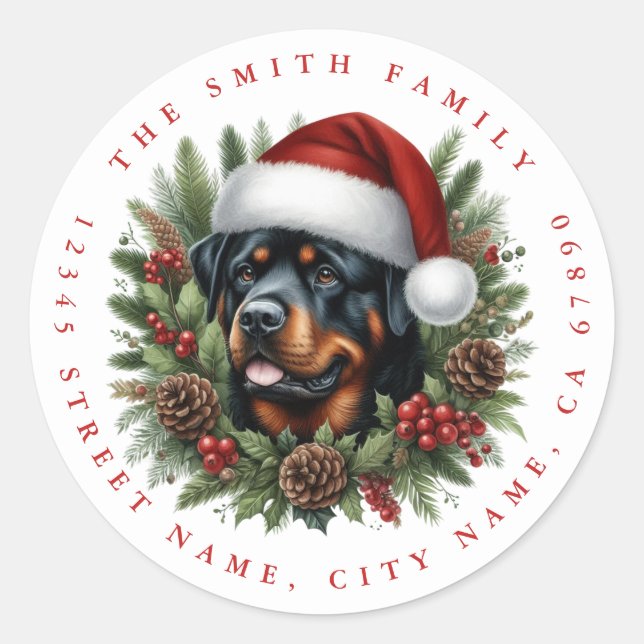 Weihnachts-Rottweiler-Hund runde Aufkleber (Vorderseite)