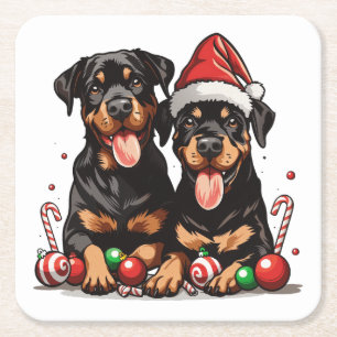 Weihnachts-Rottweiler-Hund Santa Rechteckiger Pappuntersetzer