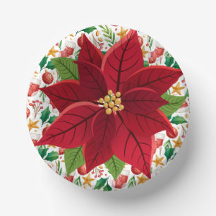 Weihnachts-Rotwolben und Poinsettia-Overlay Pappteller