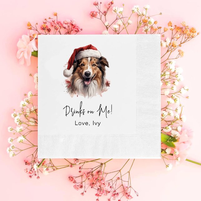 Weihnachts Rough Collie Dog trinkt auf mir Serviette (Von Creator hochgeladen)