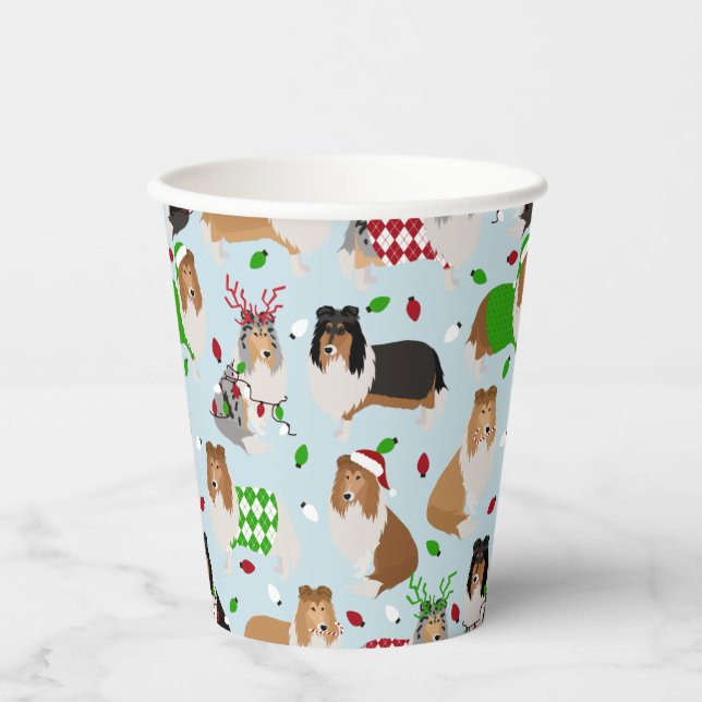 Weihnachts Rough Collie Paper Cups Pappbecher (Vorderseite)