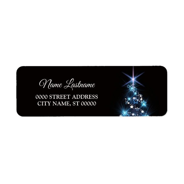 Weihnachts-Rücksendeadresse Blaue Baum Schwarz Ele (Vorne)