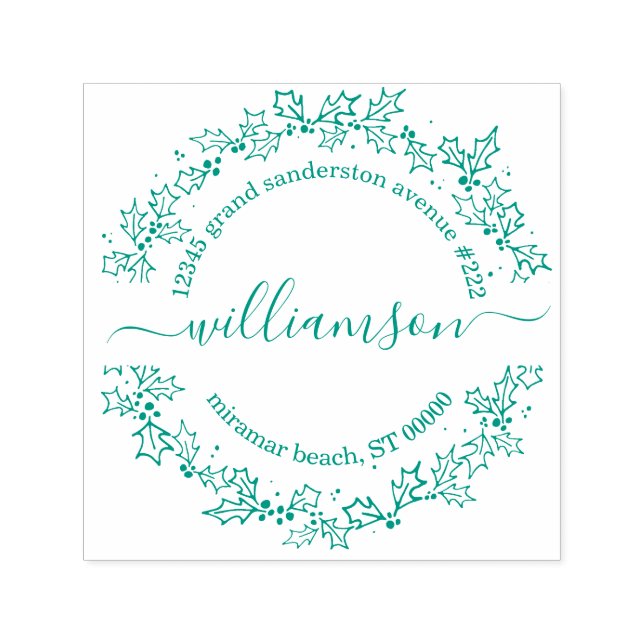 Weihnachts-Rücksendeadresse Elegante Script Holly Permastempel (Design)