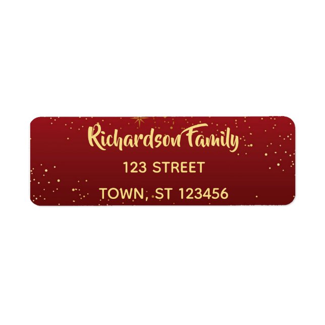 Weihnachts-Rücksendeadresse in Rot und Gold (Vorne)
