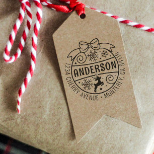 Weihnachts-Rücksendeadresse Reindeer Snowflake Gummistempel